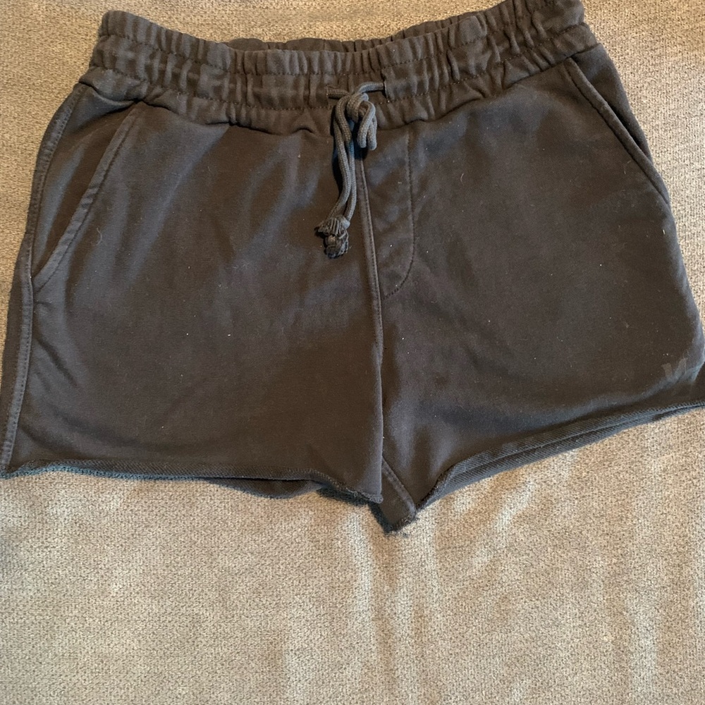 Black Athletic Shorts with Elastic Waistband and Raw Hem